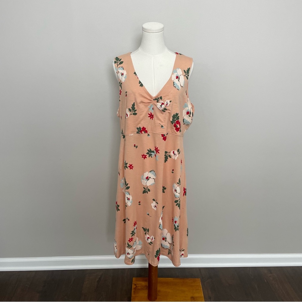 Toad & Co Dress Rosemarie A Line Floral Lightweight Stretch Pocket Travel Peach